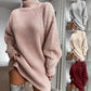 Ladies Half-neck Oversized Sweater Long Solid Color  Autumn and Winter Warm Elegant Sweater Dress