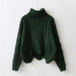 Autumn Winter Loose Turtleneck Pullover Sweater for Female Students Short Thick Thick Coarse Wool Knitted Jumper Coat Outwear