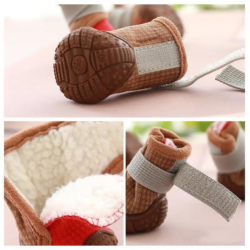 Pet Dog Shoes Small Dogs Cotton Shoes Teddy Walking Shoes A Set of 4 Puppy Shoes Keep Warm Winter Anti-skip Footwear Pet Dog Wear-resistant Snow Boots