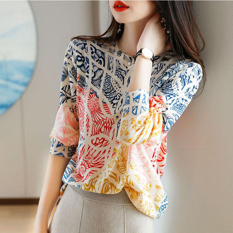 Sweater Women's Ink Painting Print Pullover Knitwear Thin Section Korean Loose Top Spring and Autumn Fluffy Fashion
