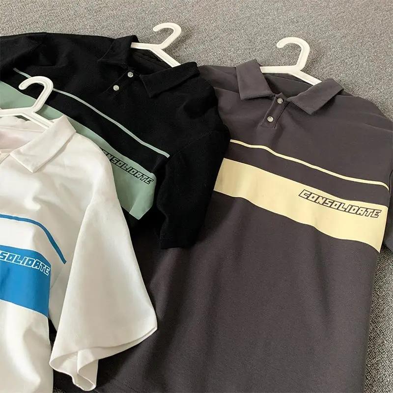 Summer Polo Shirt Short-sleeved T-shirt Boys Loose Casual All-match T-shirt Stand-up Collar Men's Color Matching Ins Top