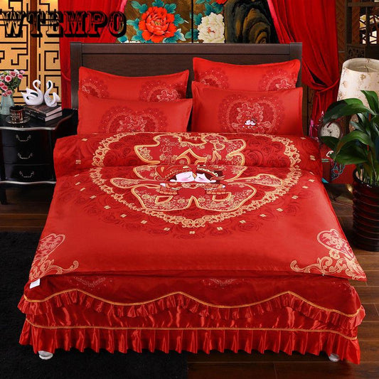 Luxury Bed Skirt Lace Bedspread Bedspreads Bed Sheet Set for Wedding Decorative Room Bedding