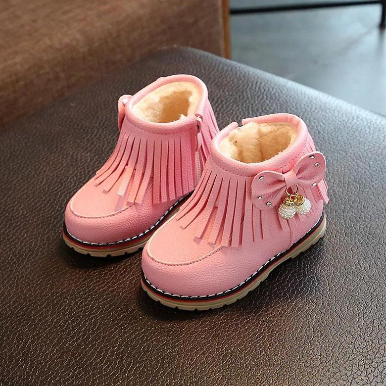 Children's Winter Waterproof Snow Boots Children's Plus Velvet Warm Girls Cotton Shoes Soft Bottom Non-slip Boots