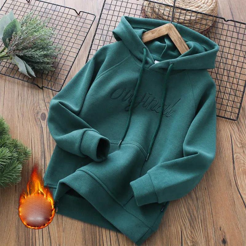 Boys and Girls Plus Fleece Hooded Sweatshirt Autumn and Winter Fashion Boys and Girls Hoodies Long-sleeved Top Clothes Fleece Jacket Hoodies