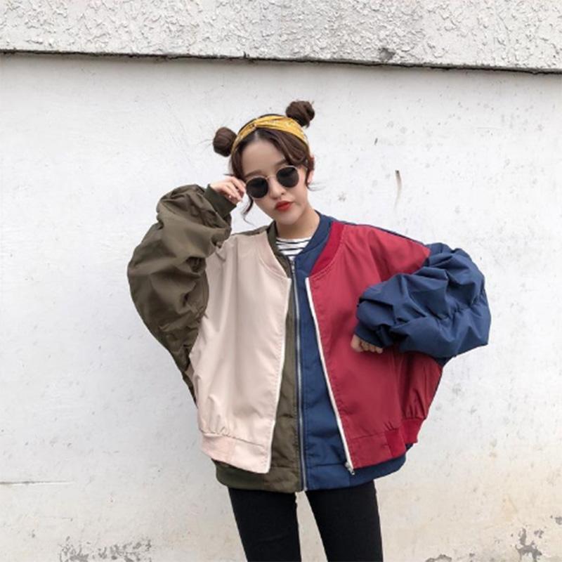 Spring and Autumn Baseball Uniform Women's Sports Zipper Loose All-match Short Jacket Student Casual Jacket Top Fake Two Pieces