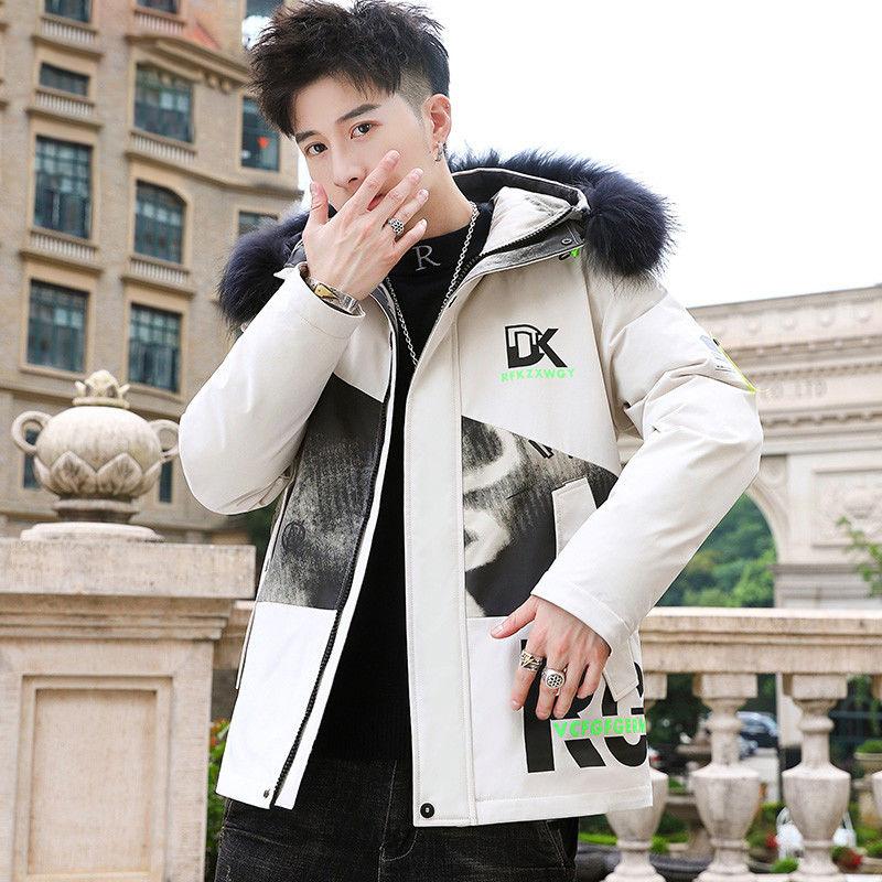 Men's Hooded Woolen Collar Cotton Padded Jacket for Young People