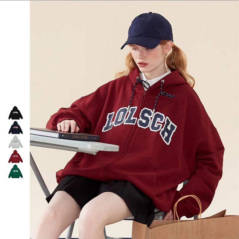 Retro Sweater Jacket Women's Autumn Hooded Street Loose Zipper Cardigan Girls Casual Sports Jacket Tops