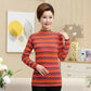 Mom Spring and Autumn Long Sleeve T-Shirt Striped Top Short Casual Bottoming Shirt