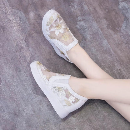 Increase Women's Cloth Shoes In Spring and Summer Hollow Embroidery Women's Single Shoes Casual Net Shoes