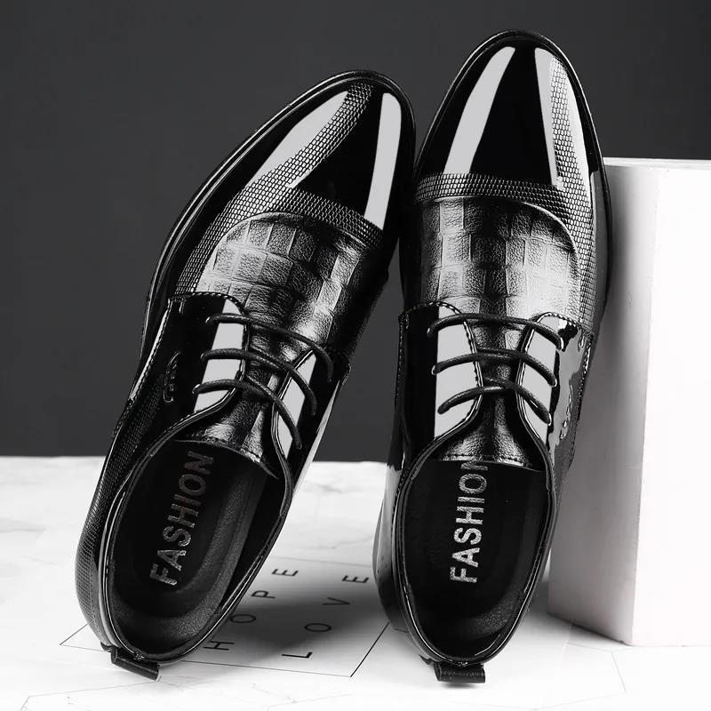 Oxford Business Men Shoes Patent Leather Lace Up Shoes Business Dress Soft Sole Breathable Spring Wedding  Shoes