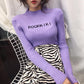 Pofulove Half Turtleneck Lettering Sweater Knit Sweater Top Retro Slim Long Sleeve Pullover