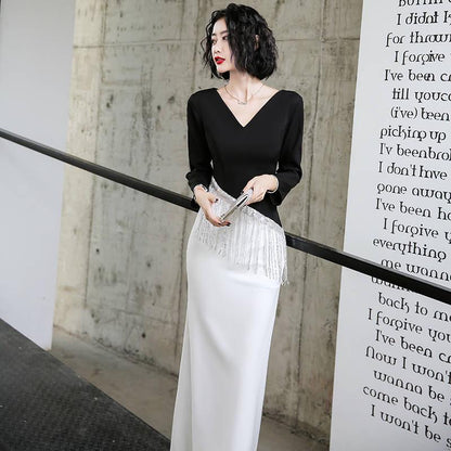 Evening Dress Skirt Female Long-sleeved High-end Elegant Elegance Banquet Evening Dress