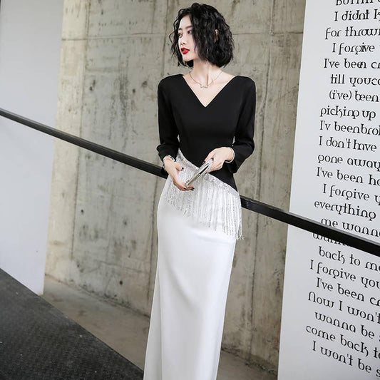 Evening Dress Skirt Female Long-sleeved High-end Elegant Elegance Banquet Evening Dress