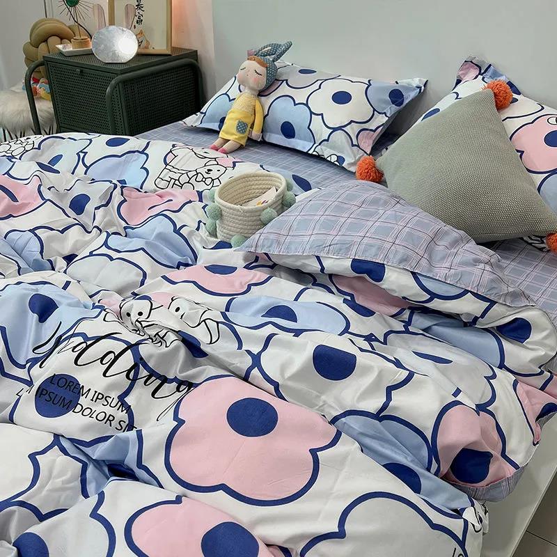Modern Minimalist Korean Flower Print Bed Four-piece Girl Bedroom Bed Sheet Quilt Cover Student Dormitory Four-piece Set