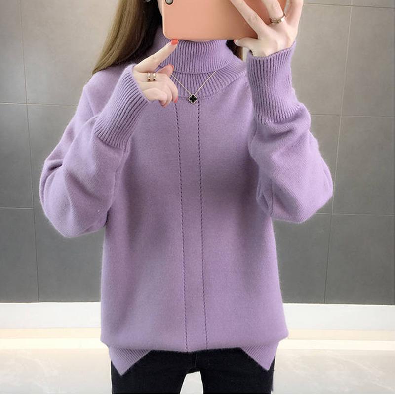 Women Black Turtleneck Thicken Warm Pullover Sweater Loose Office Short Bottoming Shirt