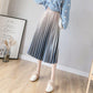 Spring Women Long Metallic Silver Maxi Pleated Midi Skirt High Waist Elascity Casual Party Skirt