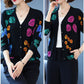 3D Leaf Printed Cardigan Women High-end Plus Size Cardigan  Short Knitted Jacket Wool Cardigan  Outer Wear
