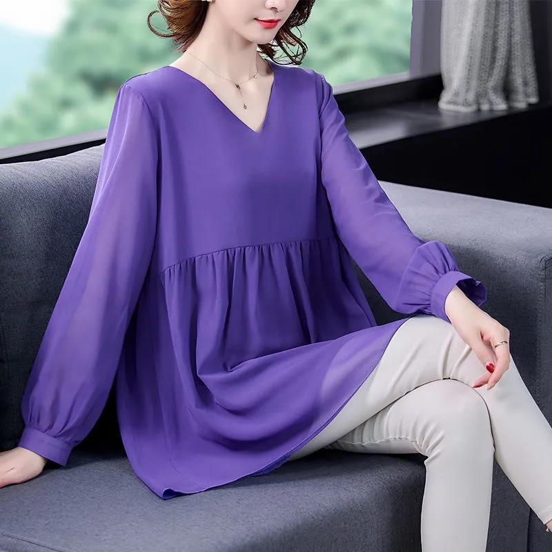 Fall Summer Women's Chiffon Sexy See Through Mesh Blouse Long Sleeve Transparent Solid Color Elegant TShirt Ladies Tops Pullover