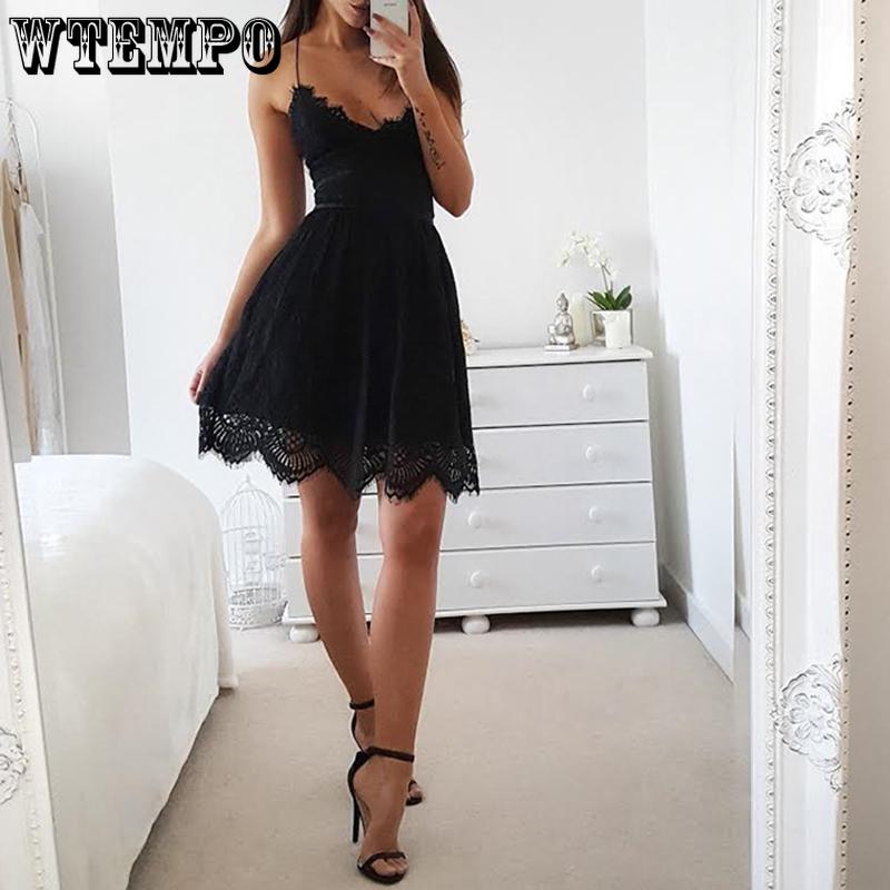Summer Solid Color Lace Sexy Deep V-neck Thin Shoulder Strap Backless Dress Casual Beach