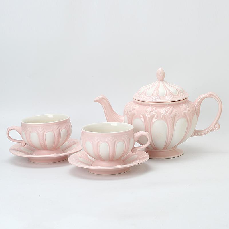 European Afternoon Tea Set, Coffee Cup, Saucer Set, Spoon, French Retro Embossed English Teapot, Cup