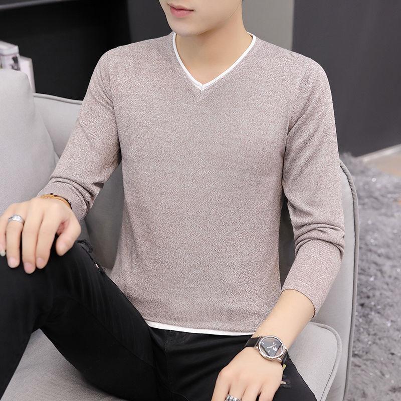 Sweater Men's Round Neck Sweater Pure Color Korean Version of The Trend of Autumn and Winter Warm and Comfortable Bottoming Shirt Slim Fit