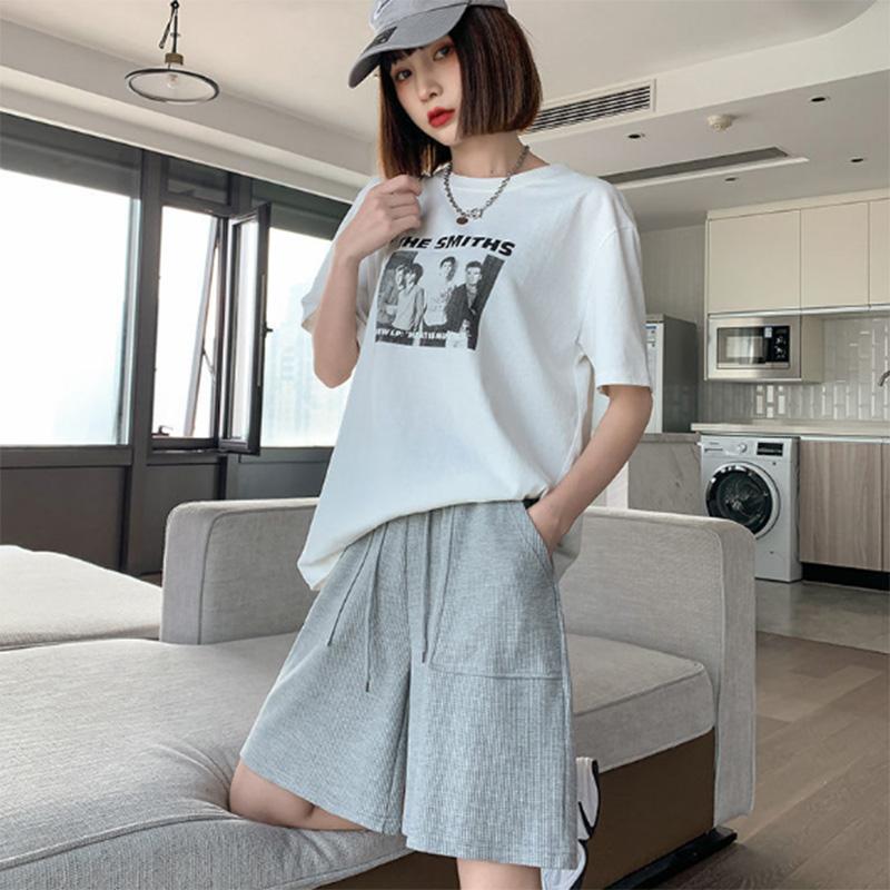 Summer Waist Drawstring Shorts Women's Thin High-waisted Loose and Thin Sports Casual Wide-leg Five-point Shorts Women