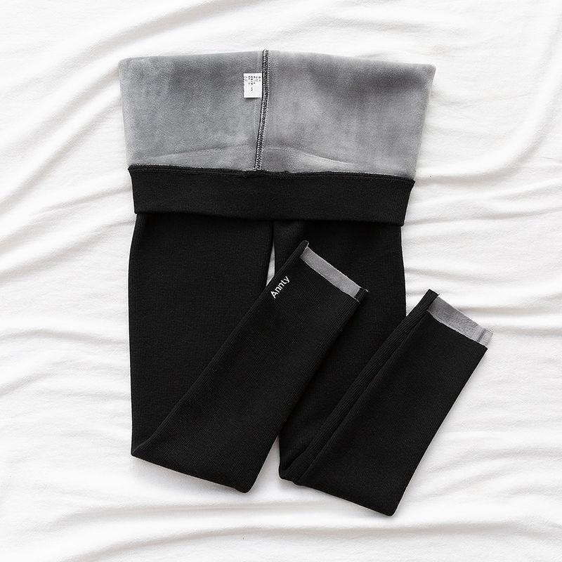 Spring and Autumn Threaded Leggings Women's Long Trousers Are Thin Outer Wear Plus Velvet Thickened High Waist Warm Cotton Trousers In Winter