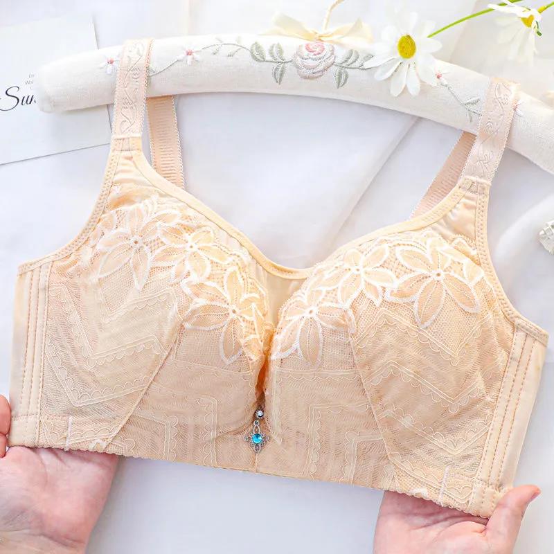 40-44CD Thin Sexy Lace Breathable Skin-Friendly No Steel Ring Bra Gathered Anti-sagging Receiving Secondary Breast Ladies Underwear Bra