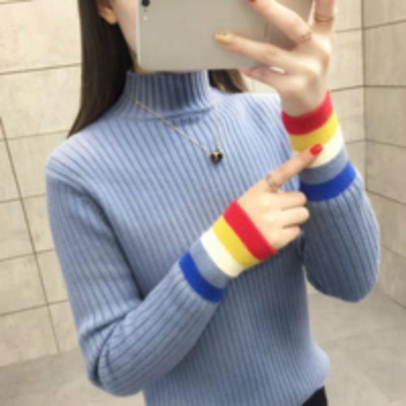 Pofulove Sweater Shirt Women Plus Velvet Thickened Half-high Collar Long-sleeved Slim Sexy Sweaters