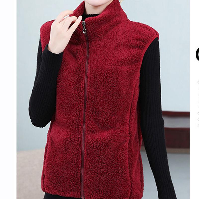 Coral Fleece Warm Outer Wear Women's Vest Double-sided Fleece Vest Stand-up Collar Zipper Sleeveless Jacket Women's Warm Vest