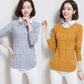 Autumn/winter Lapel Pullover Sweater Women's Plus Size Korean Style Slim Short Fake Two-piece Sweater Sweet Patchwork Knit Sweater Outwear