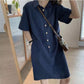 Cotton and Linen Women's Simple Temperament Commuter Casual Straight Lapel Pullover Short Dress