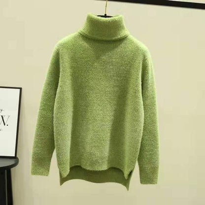 Pofulove cashmere cashmere mink cashmere loose turtleneck fashion solid color sweate pullover