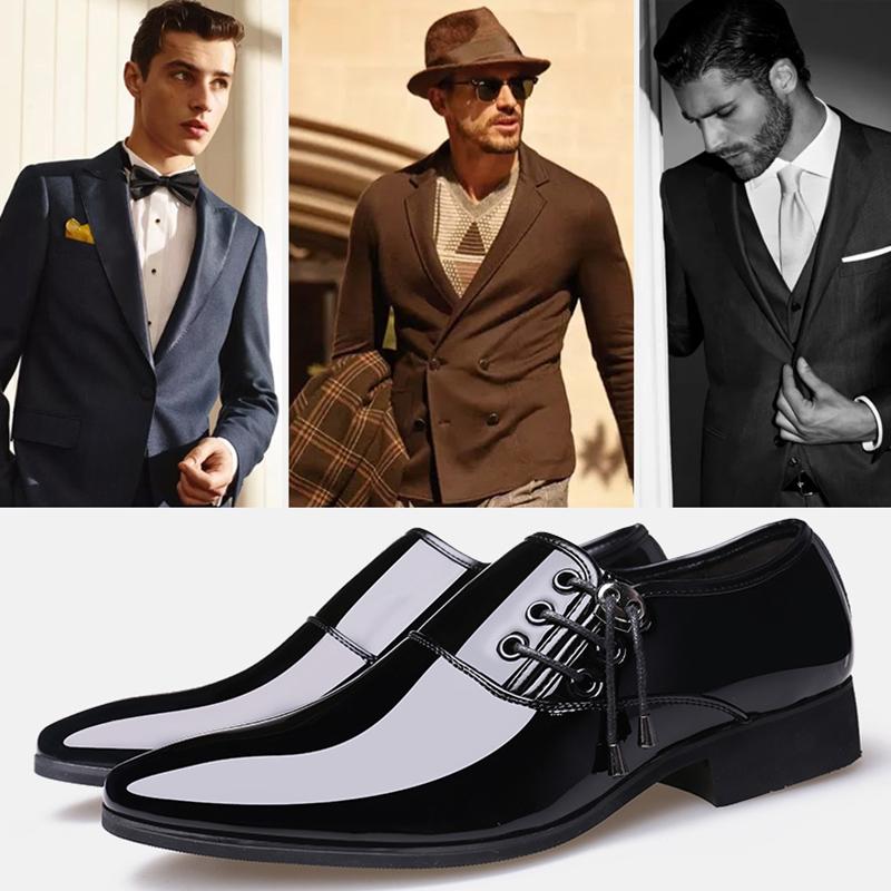 British Men's Leather Shoes Increase Formal Wear Business Shoes Cover Foot Casual Wedding Shoes