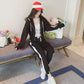 2PCS Women's Striped Suit Ladies Spring and Autumn Casual Sportswear Sweater Cardigan Jacket + Loose Pants Two-piece Suit Girlfriend Sets