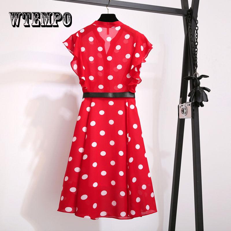 Red Polka Dot Dress Chiffon Summer Dresses Female 2019 New V-neck Waist Slimming A Word Sundress