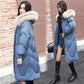 Ladies Winter Coat Mid-length Large Fur Collar Hooded Down Coat Slim Fit Hooded Thick Warmth Parka Coat