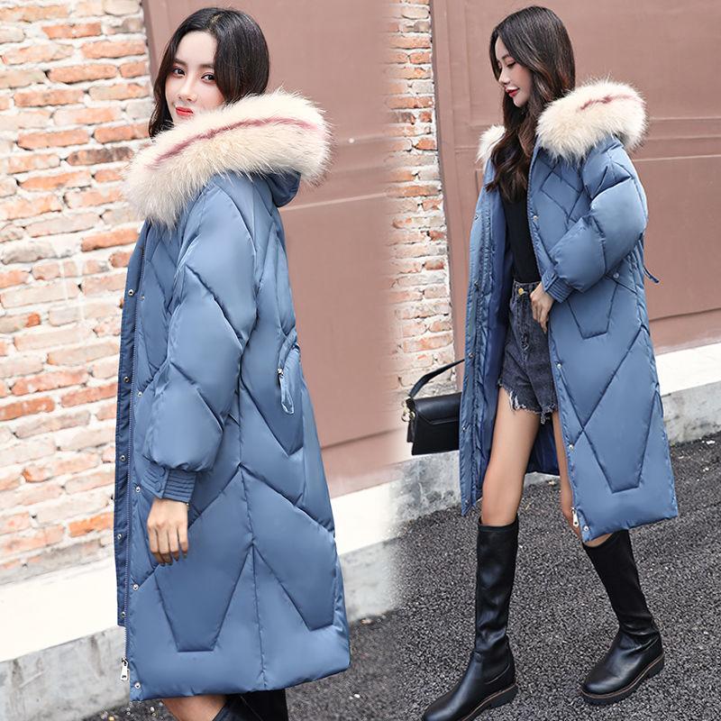 Ladies Winter Coat Mid-length Large Fur Collar Hooded Down Coat Slim Fit Hooded Thick Warmth Parka Coat