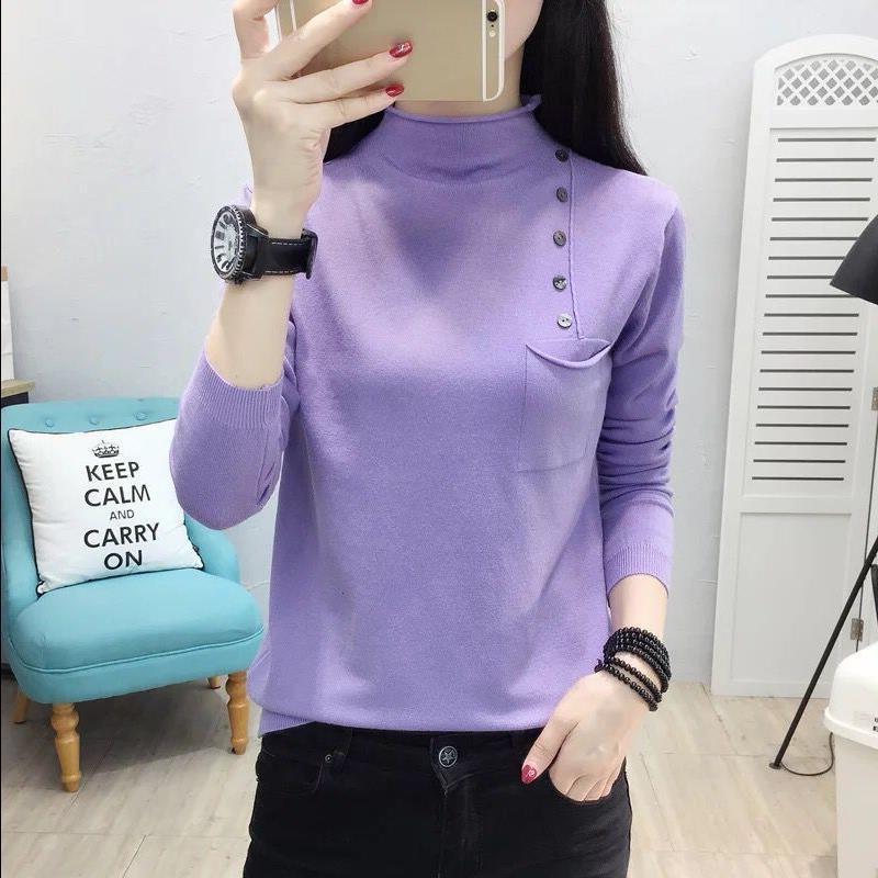 Autumn and Winter Half Turtleneck Neck Long-sleeved Sweater Loose All-match Solid Color Bottoming Shirt