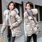 Women's Down Jacket Coat with Real Fur Collar, Short Padded Warm Hooded Female Leather Jacket