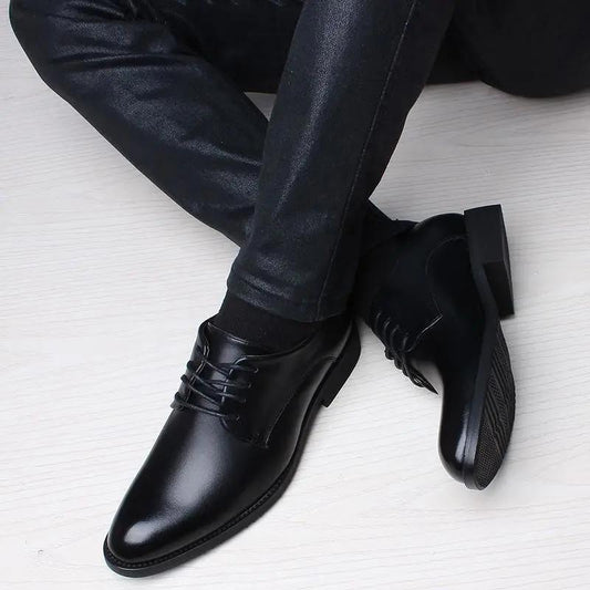 Men's Business Leather Shoes British Lacing Shoes Youth Formal Dress Simple All Match Wedding Moccasin Shoes