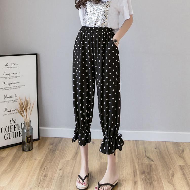 WTEMPO Chiffon Harem Trousers Summer Cool  Thin Women Loose High Waist Wide Leg Straight Trousers Casual Comfortable Office Home Go Out Party