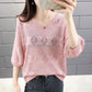 V-neck Hollow Knit Sweater Loose Breathable Long-sleeved Sweater Thin Bottoming Shirt