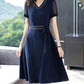 Chiffon Dress Mid Length Ladies Loose Large Size Short Sleeve V-Neck Skirt