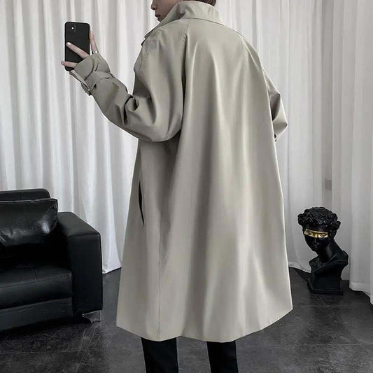 Autumn and Winter Windbreaker Jacket Men's Hong Kong Style Jacket Loose Coat