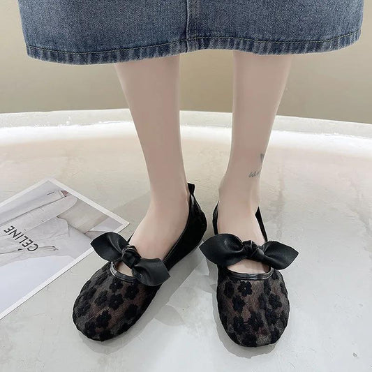 Cotton and Linen Embroidered Beanie Shoes Literary and All-match Single Shoes Sweet Bow Sandals Women's Comfortable Loafers