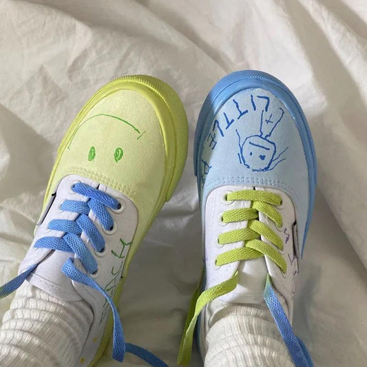 Hand-painted Shoes Childish Retro Graffiti Mandarin Duck Shoes Hong Kong Flavor Canvas Shoes Female Summer
