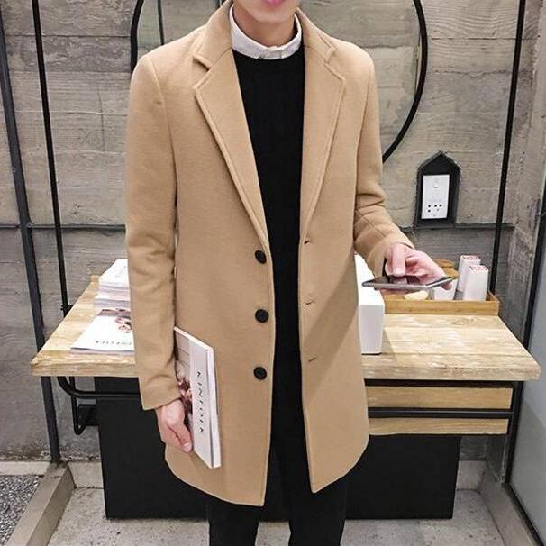 Men's Woolen Coat Long Windbreaker Man Jacket Overcoat for Male Casual Outer Wear Men Clothing