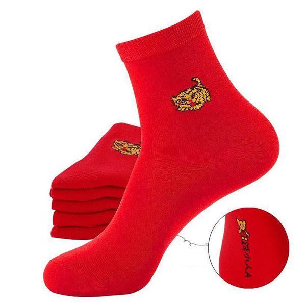 Red Socks Men's and Women's Couples Wedding Socks Mid-tube Tiger Year Autumn and Winter Red Festival Cotton Socks