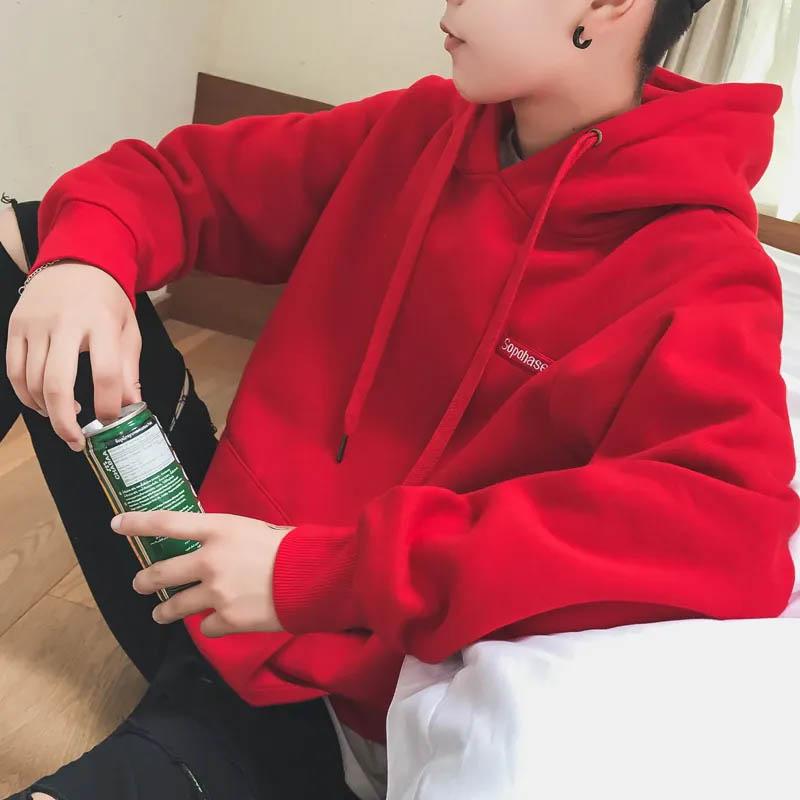 Korean Version Spring and Autumn Men's Casual Pullover Hooded Sweater Loose Coat Long-sleeved Top Embroidered Pattern Hoodie